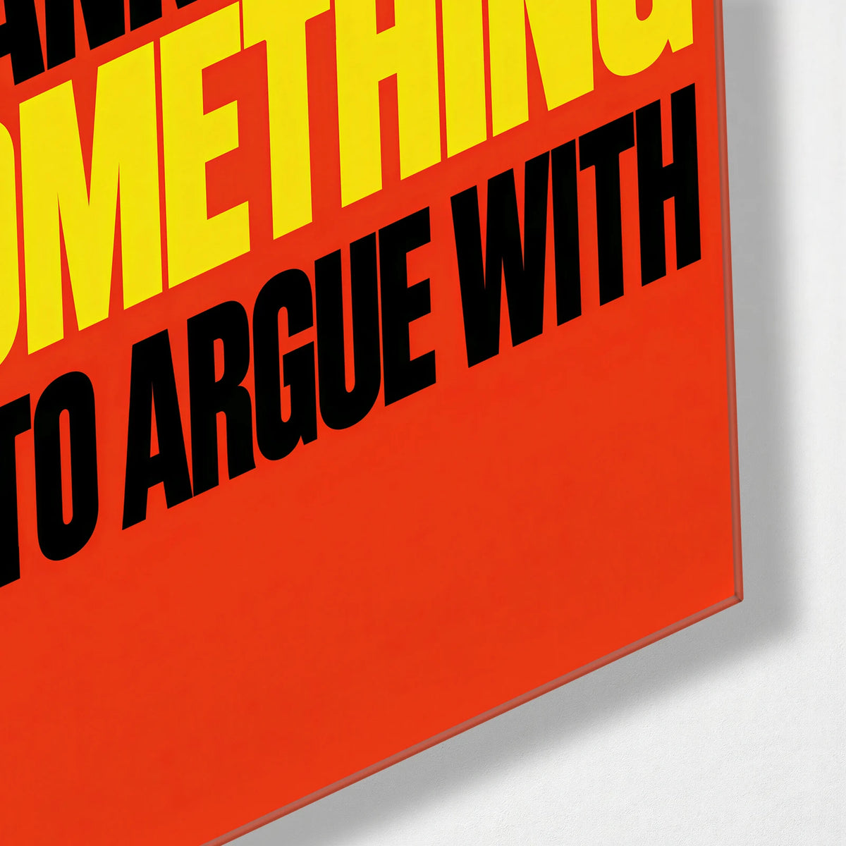 Something to Argue With — corner detail of glass wall art
