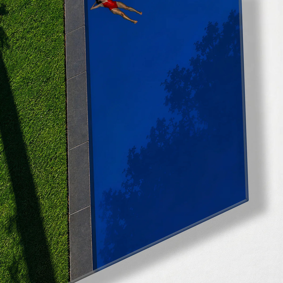 One Quiet Float — corner detail of glass wall art