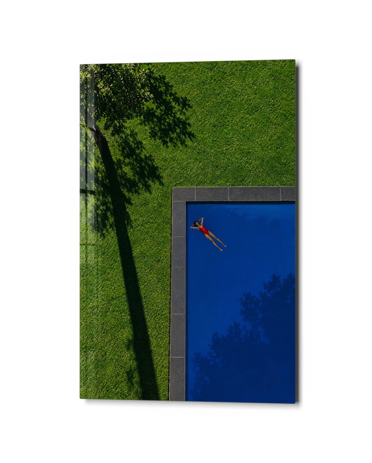 One Quiet Float — studio view of glass wall art