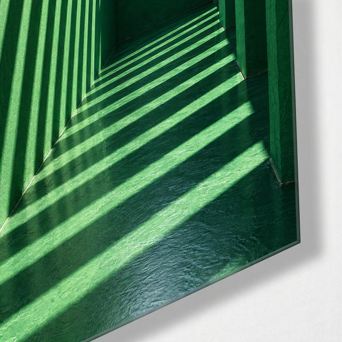 Green Passage — corner detail of glass wall art