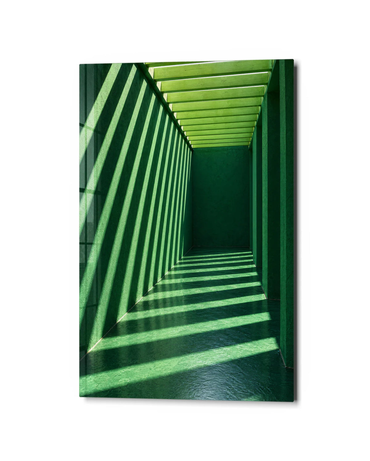 Green Passage — studio view of glass wall art