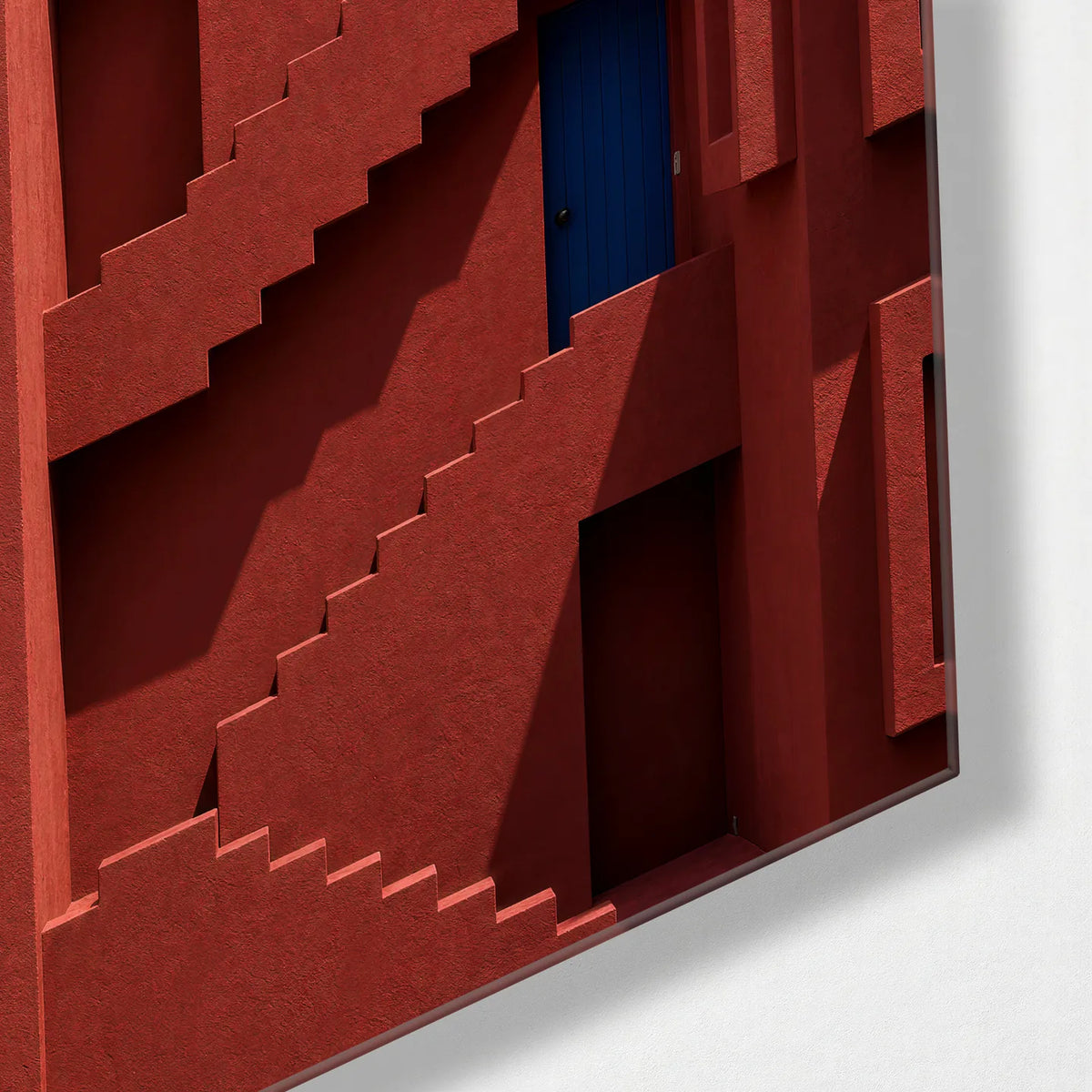 Stairs across the Red — corner detail of glass wall art