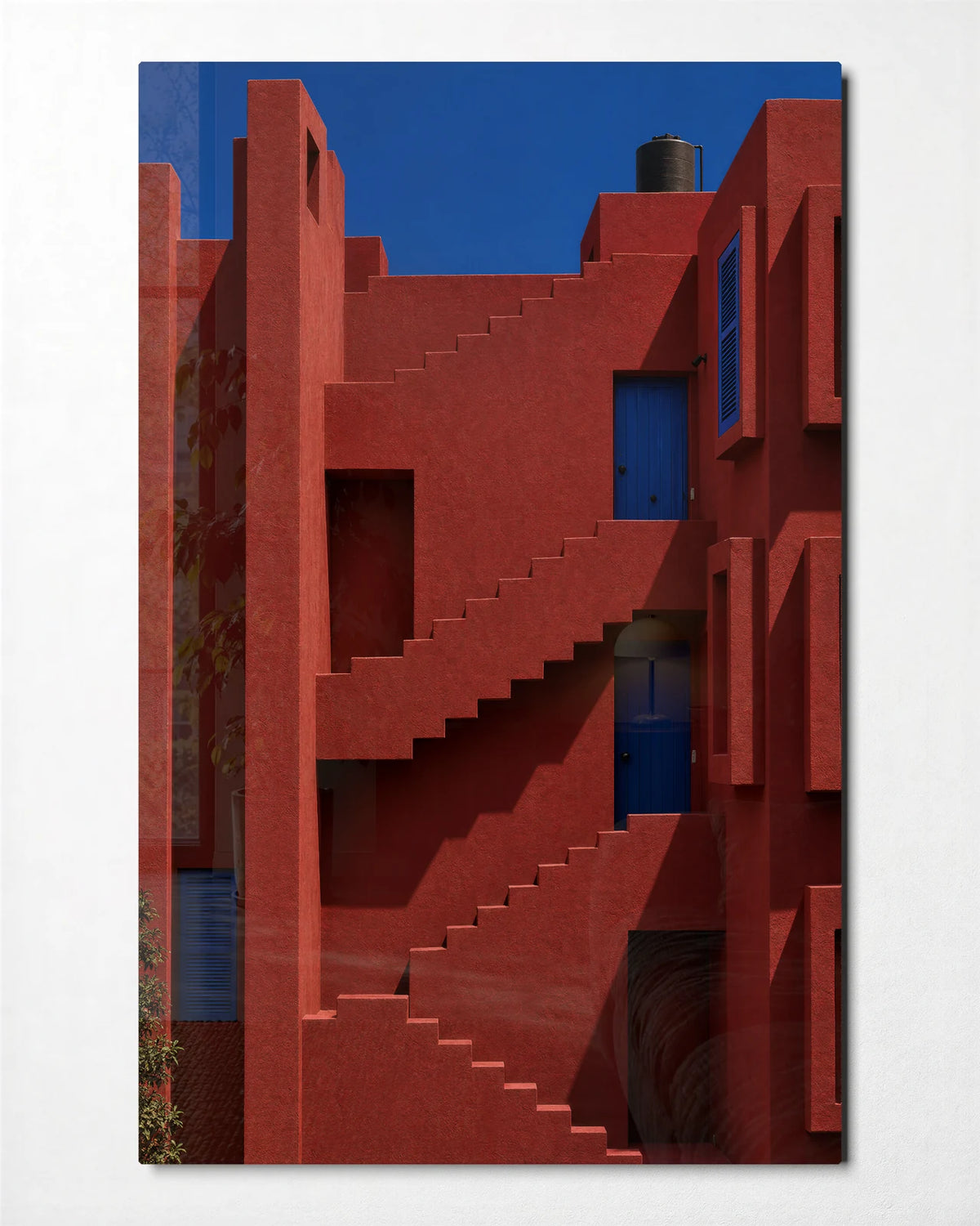 Stairs across the Red — front view of glass wall art