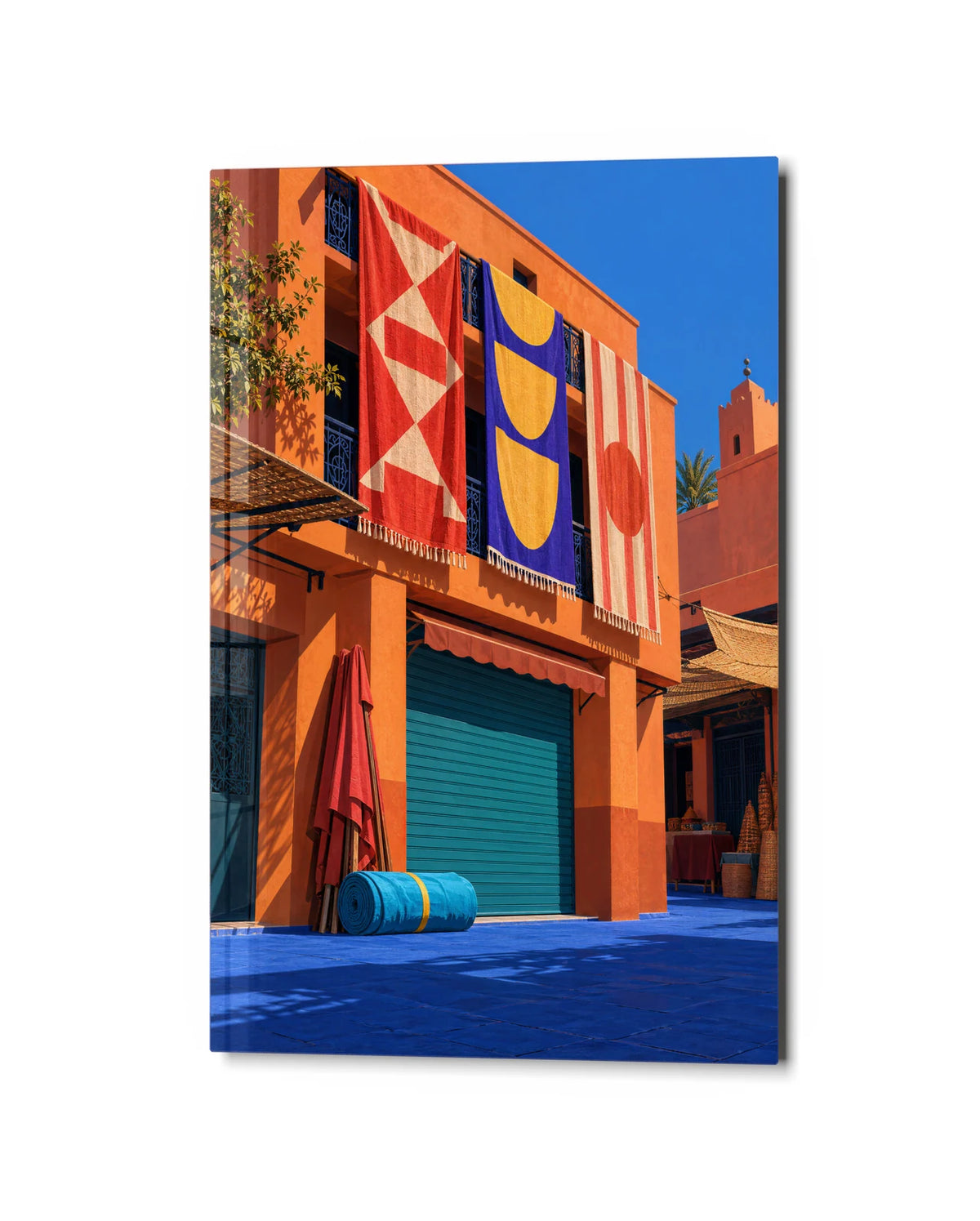 Banners in the Sun — studio view of glass wall art