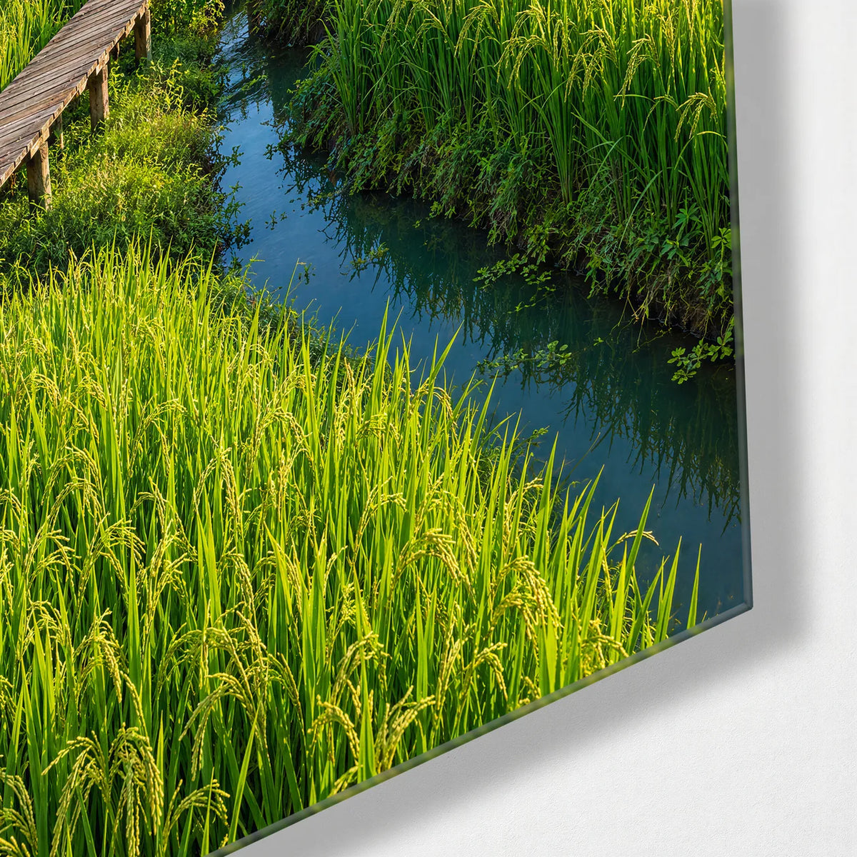 Through the Green Fields — corner detail of glass wall art