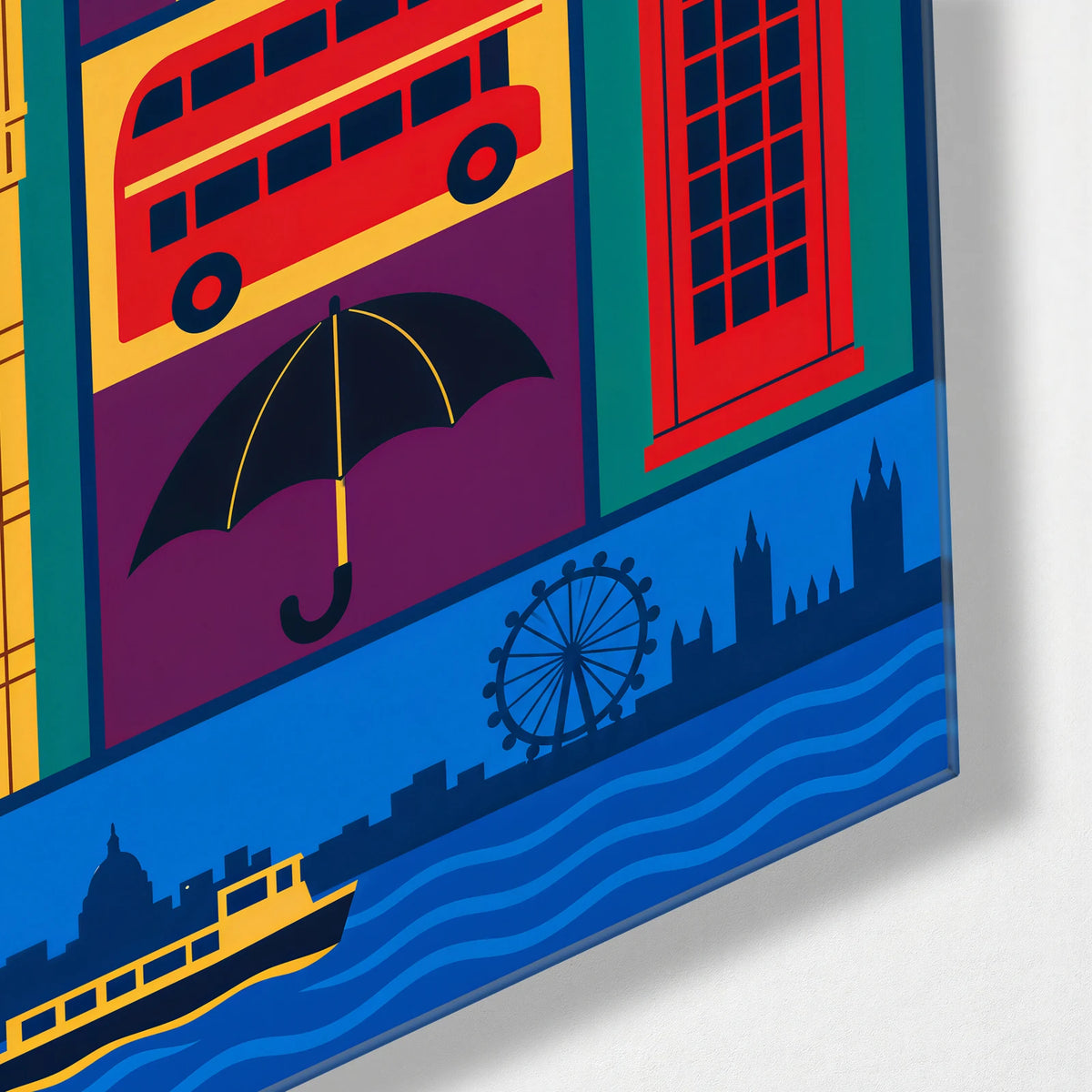 London in Pieces — corner detail of glass wall art