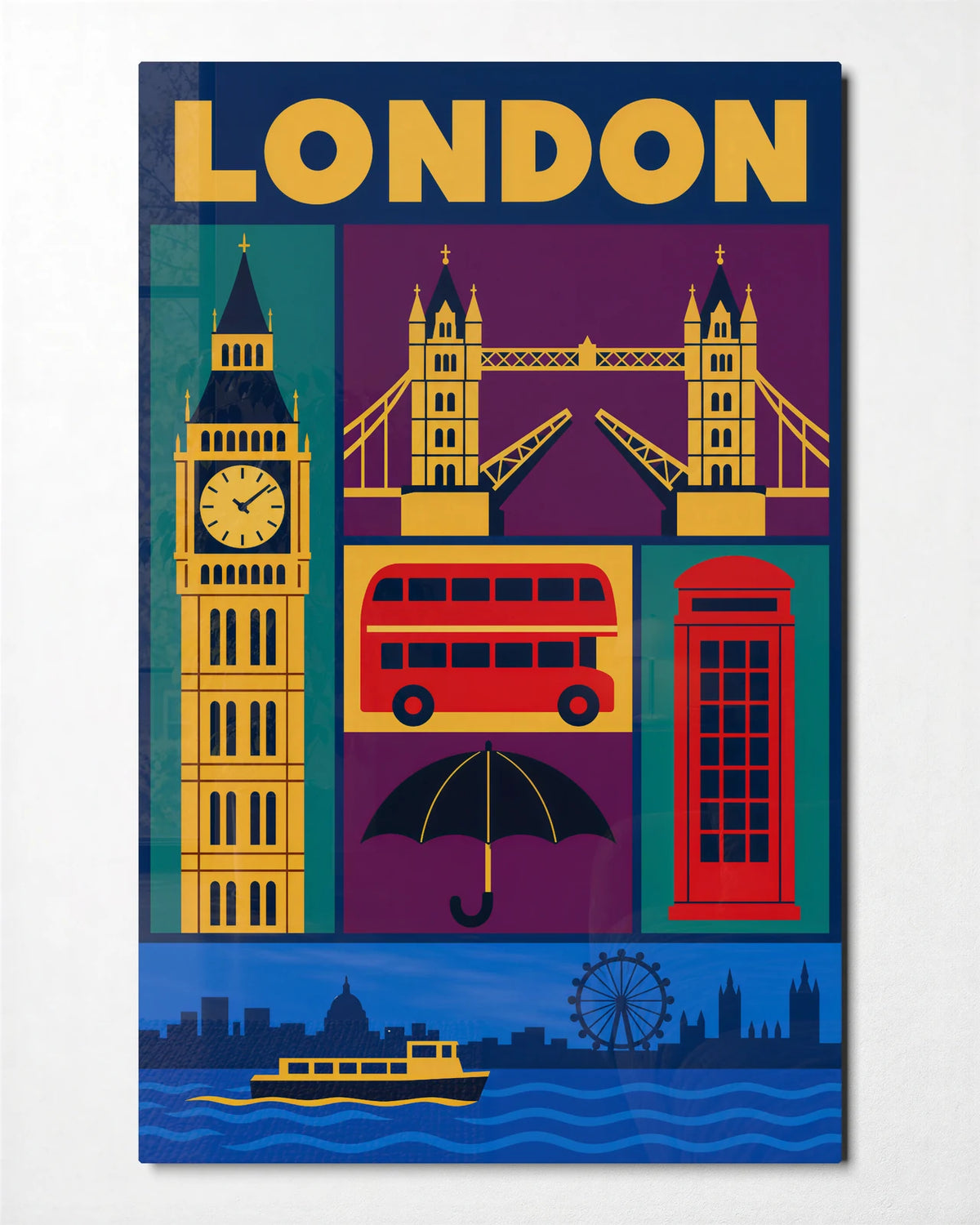 London in Pieces — front view of glass wall art