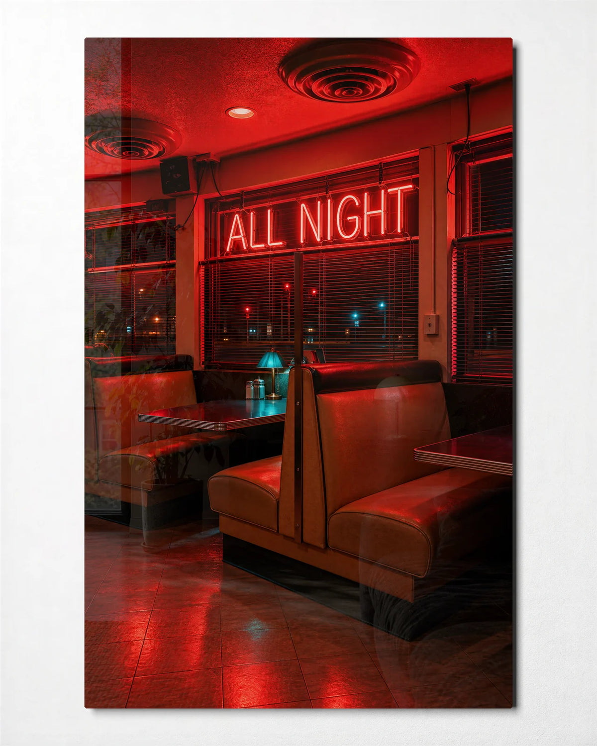 All Night — front view of glass wall art