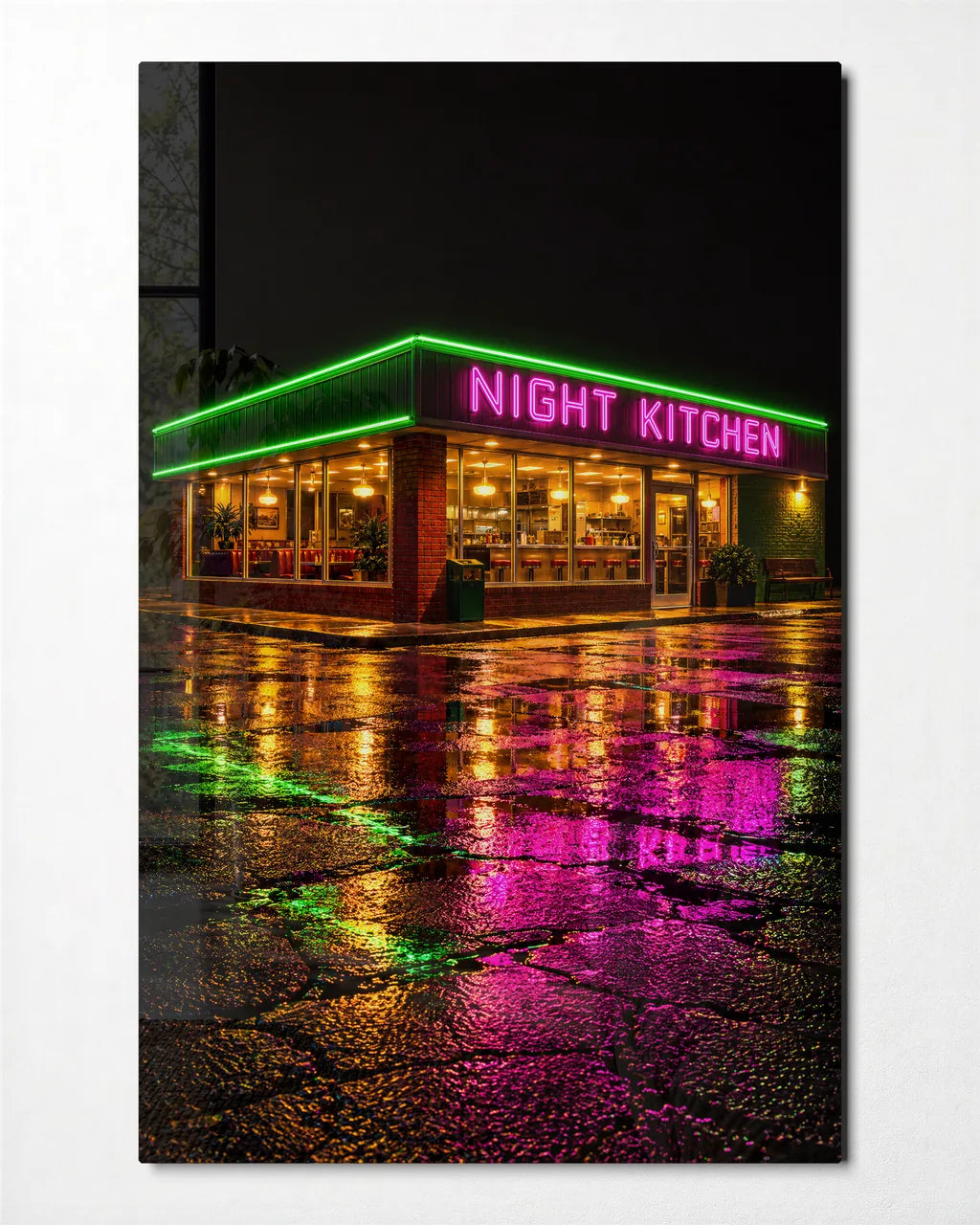 Night Kitchen — front view of glass wall art