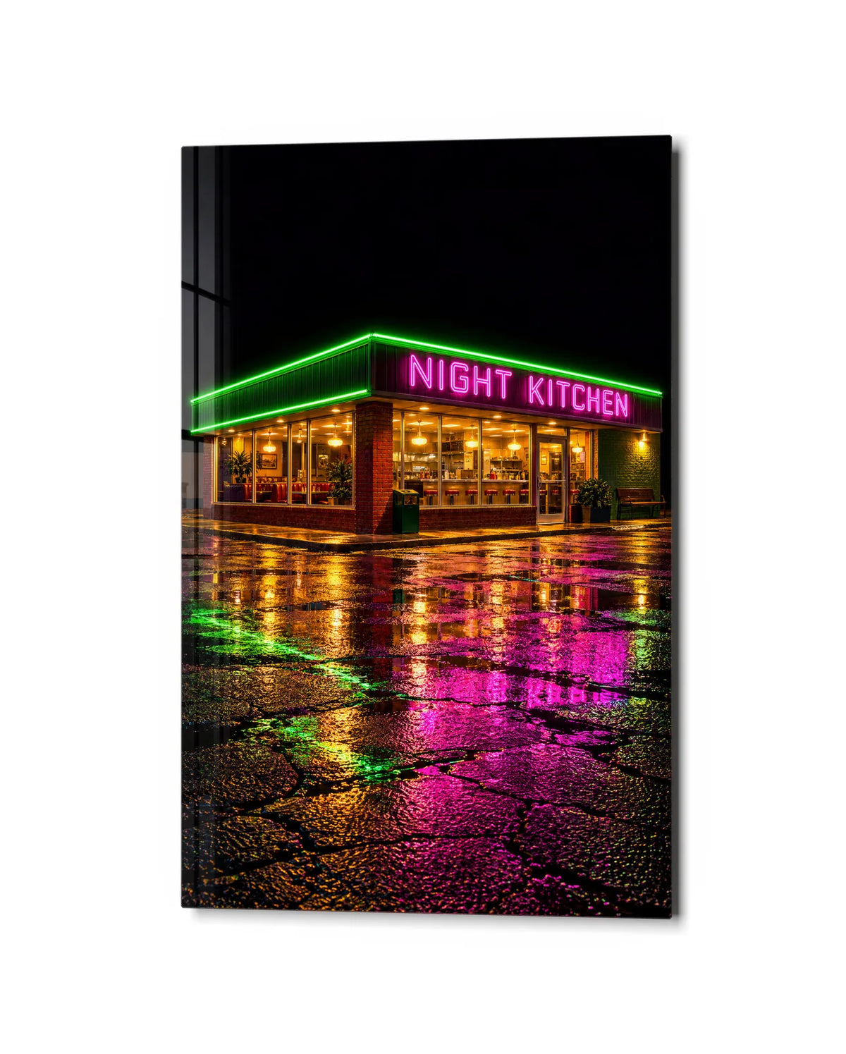 Night Kitchen — studio view of glass wall art