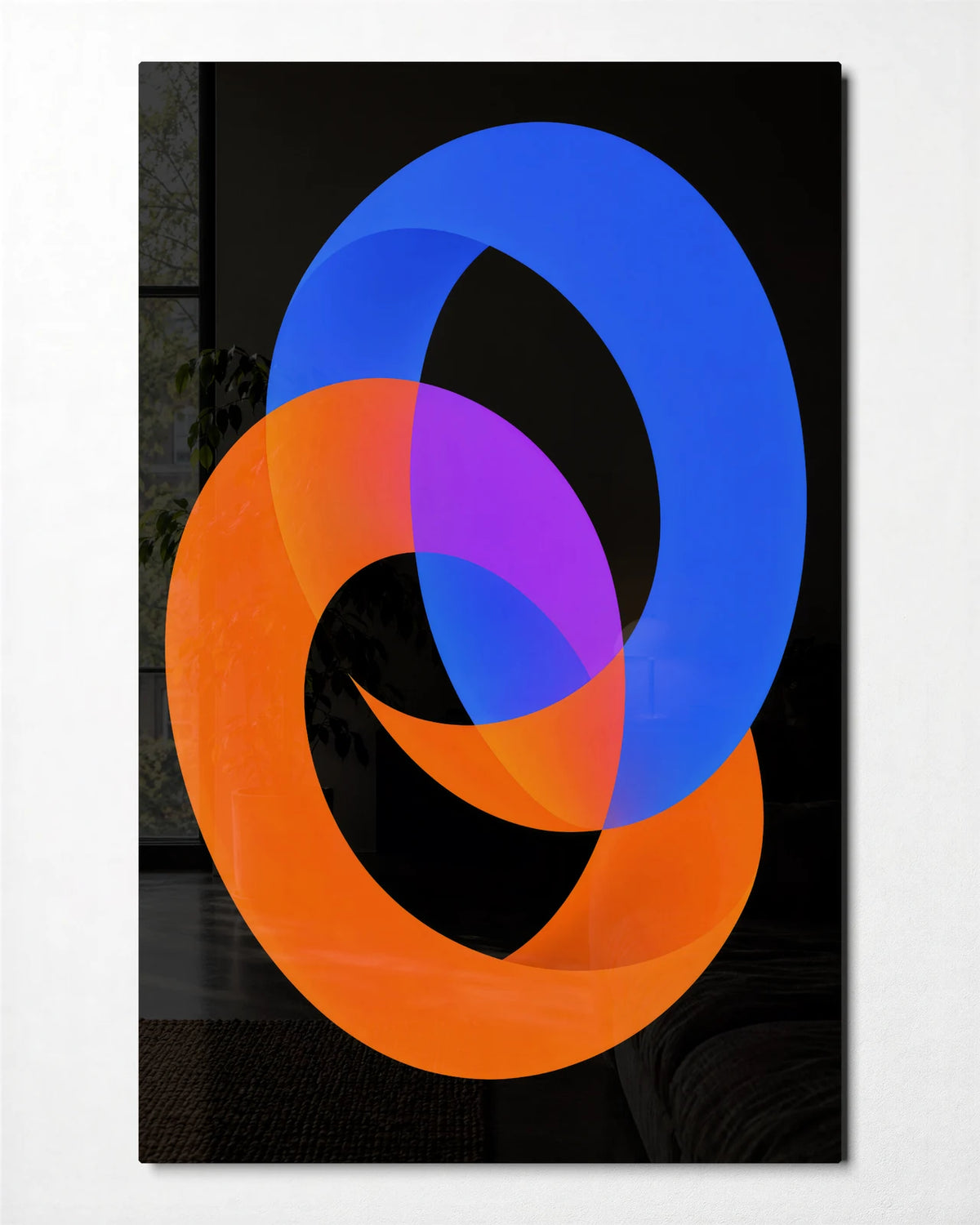 Two Loops Together — front view of glass wall art