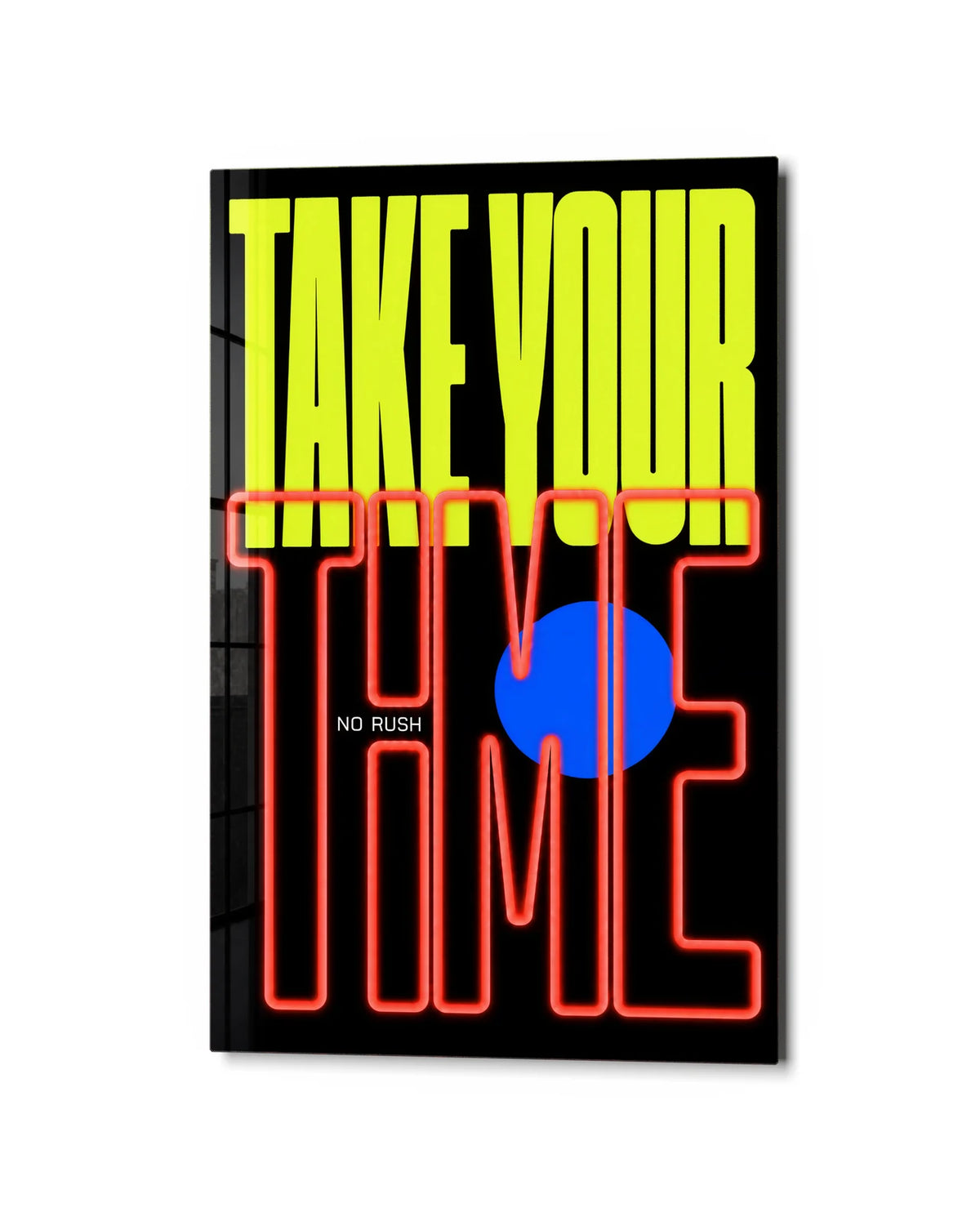 Take Your Time — studio view of glass wall art