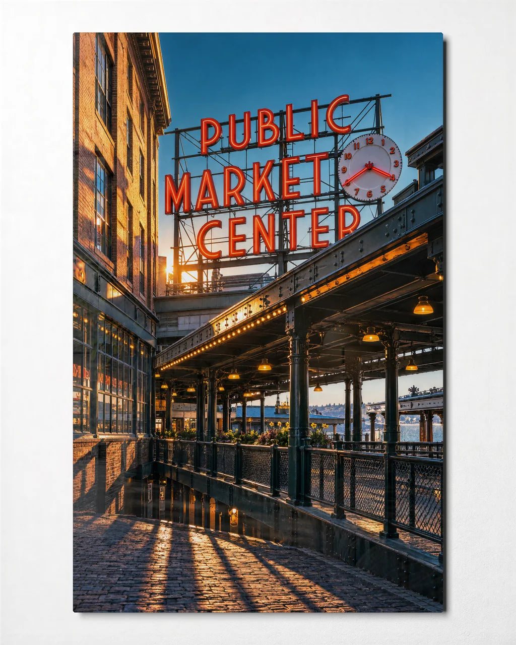 Market in the Light — front view of glass wall art