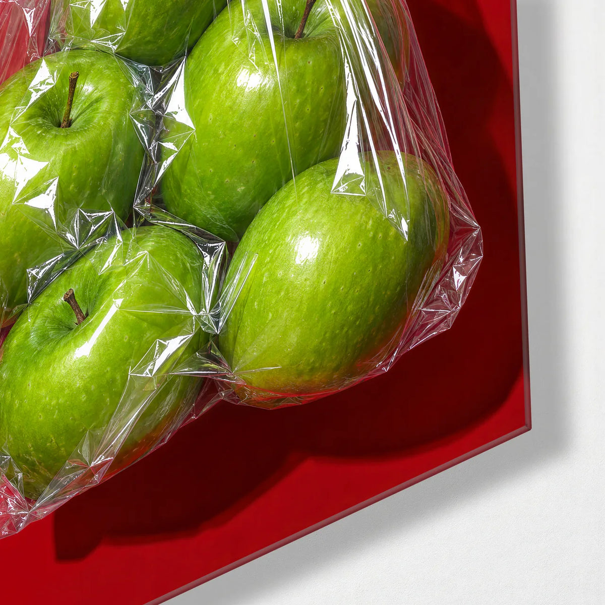 Bag of Green Apples — corner detail of glass wall art