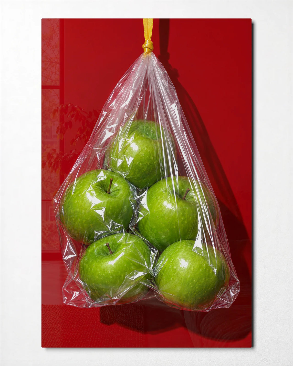 Bag of Green Apples — front view of glass wall art