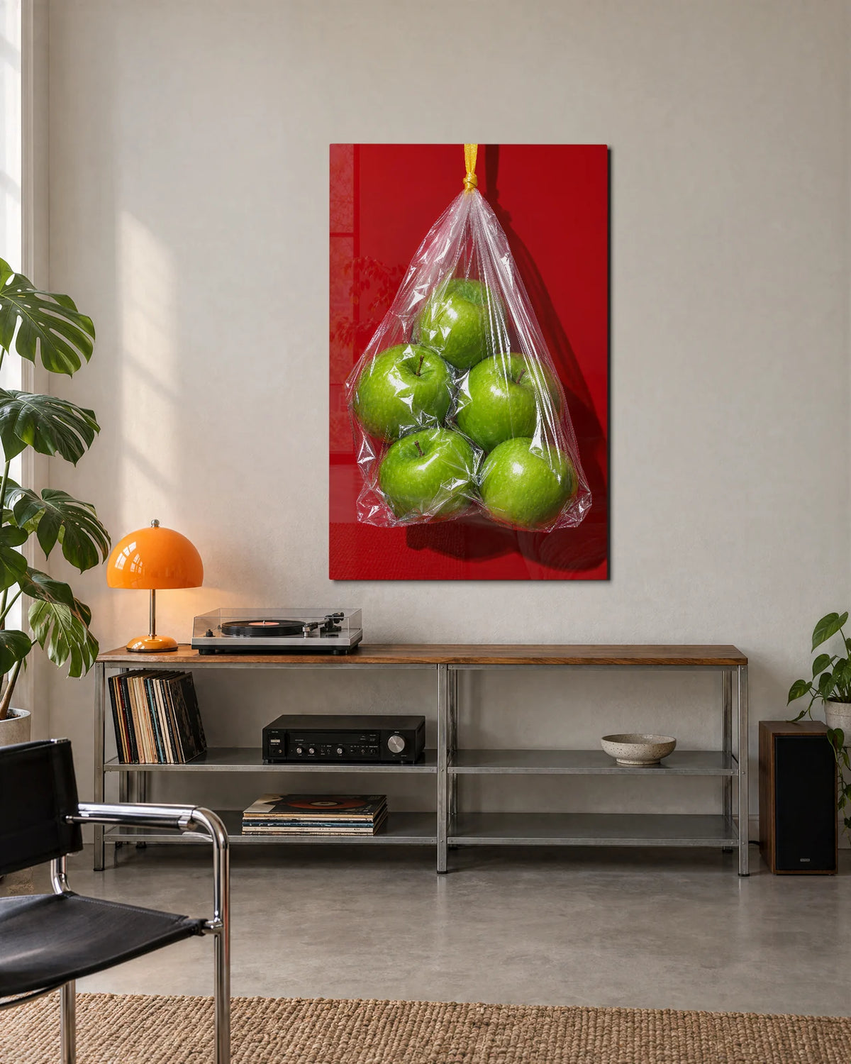 Bag of Green Apples — shown in a living space