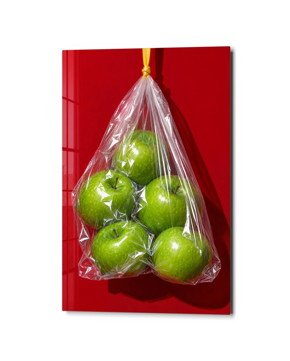 Bag of Green Apples — studio view of glass wall art