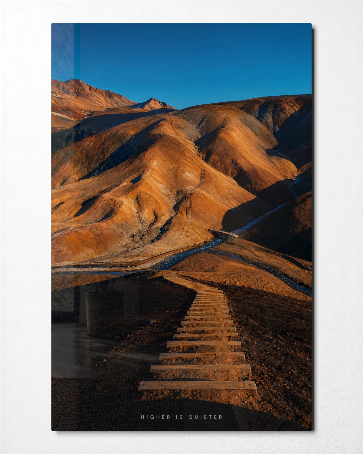 Higher Is Quieter — front view of glass wall art