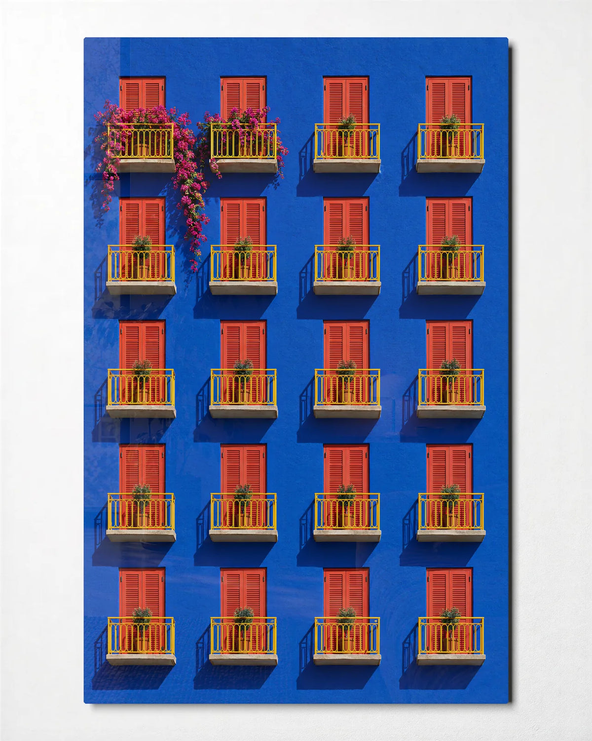 Balconies in Blue — front view of glass wall art