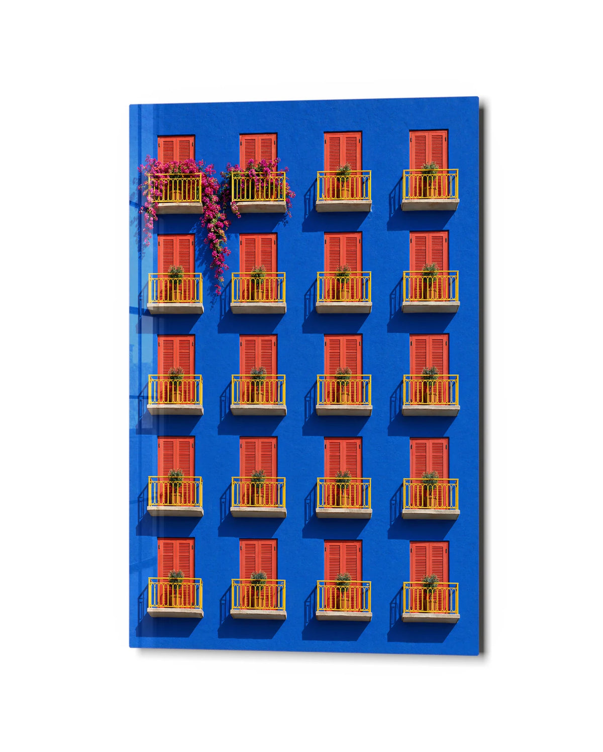 Balconies in Blue — studio view of glass wall art