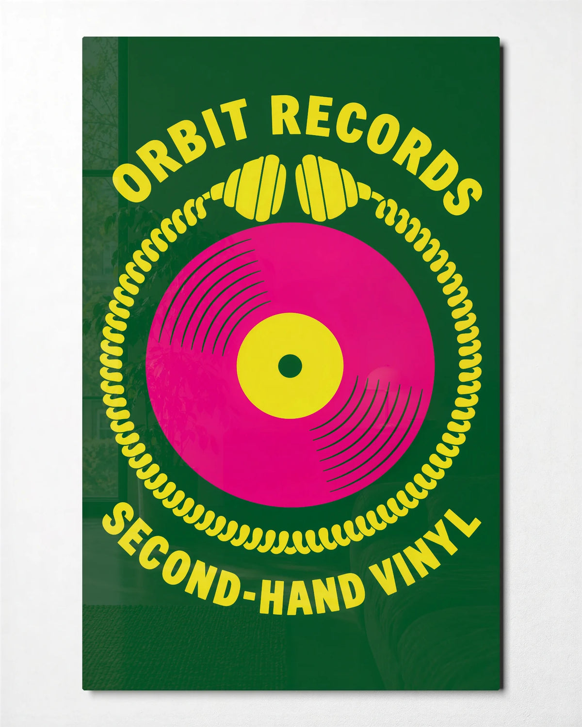 Orbit Records — front view of glass wall art