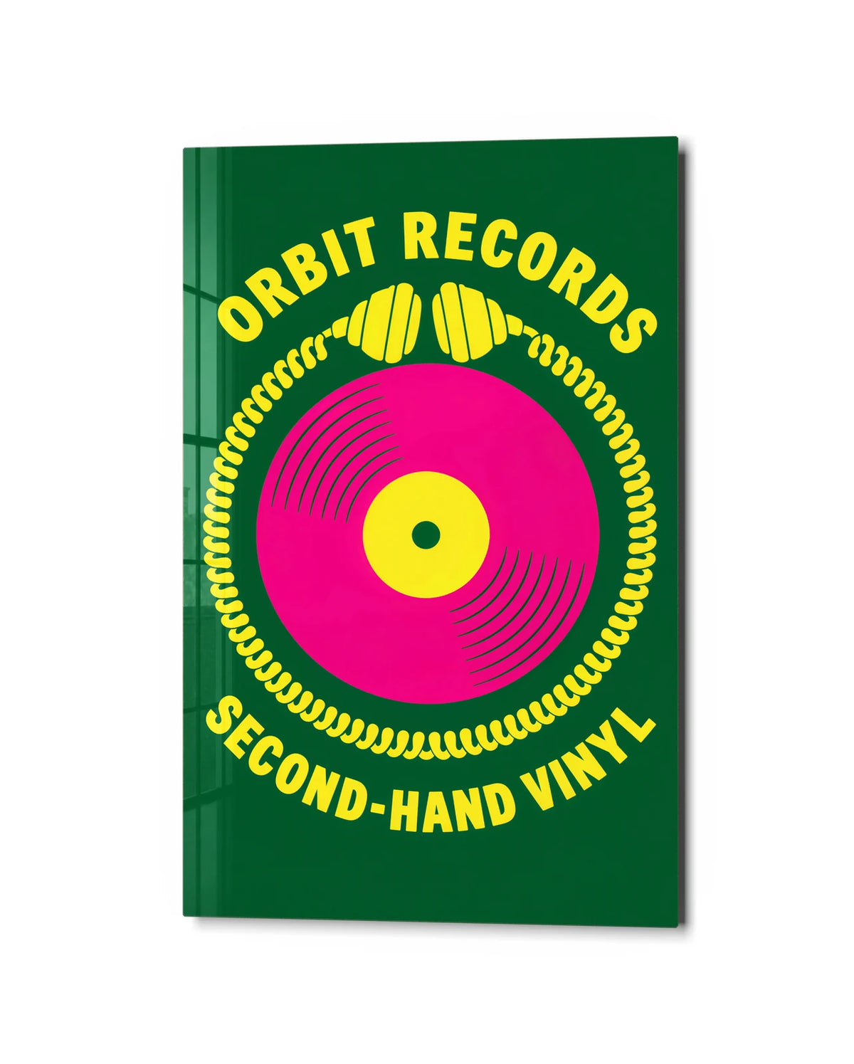 Orbit Records — studio view of glass wall art