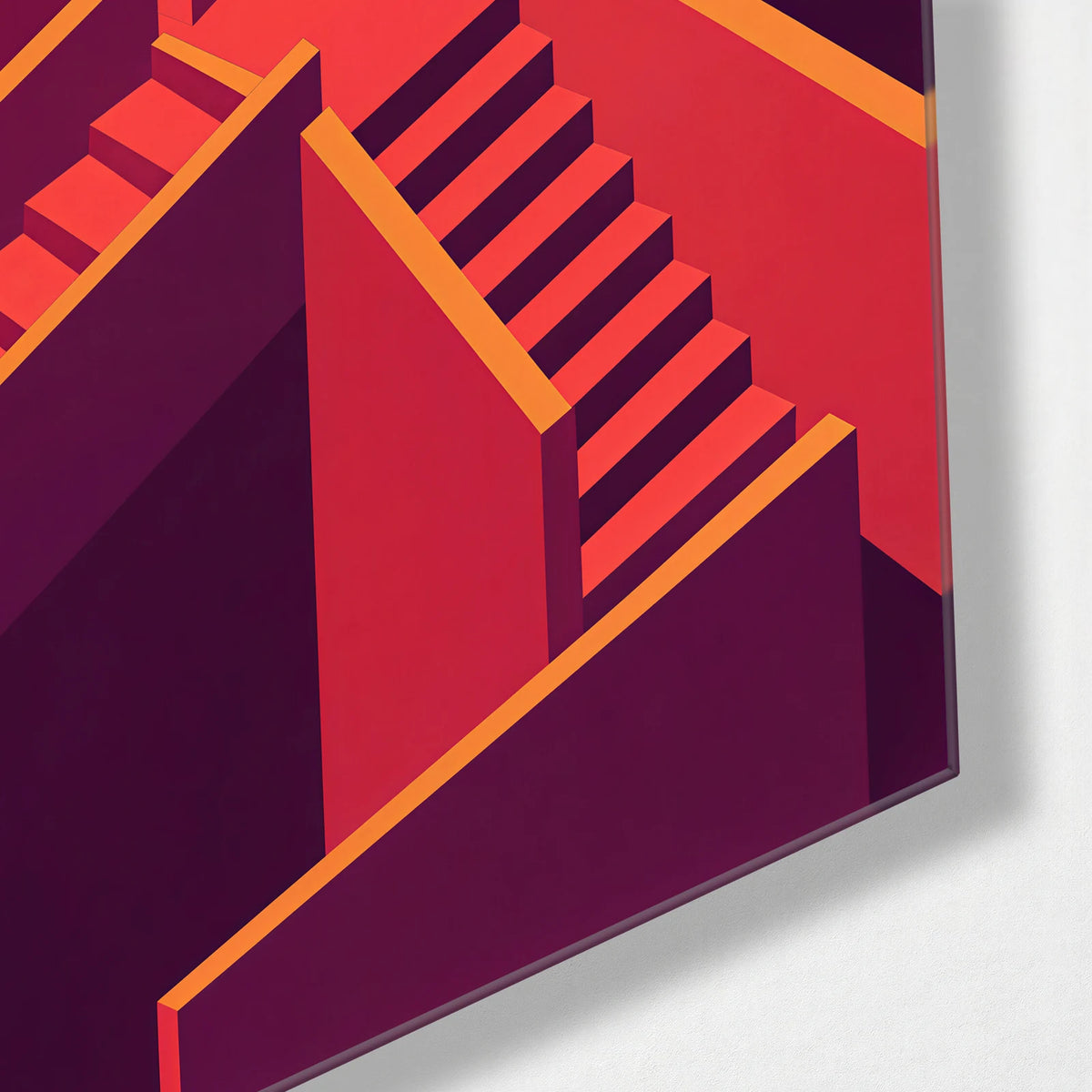 Stairs in Coral — corner detail of glass wall art