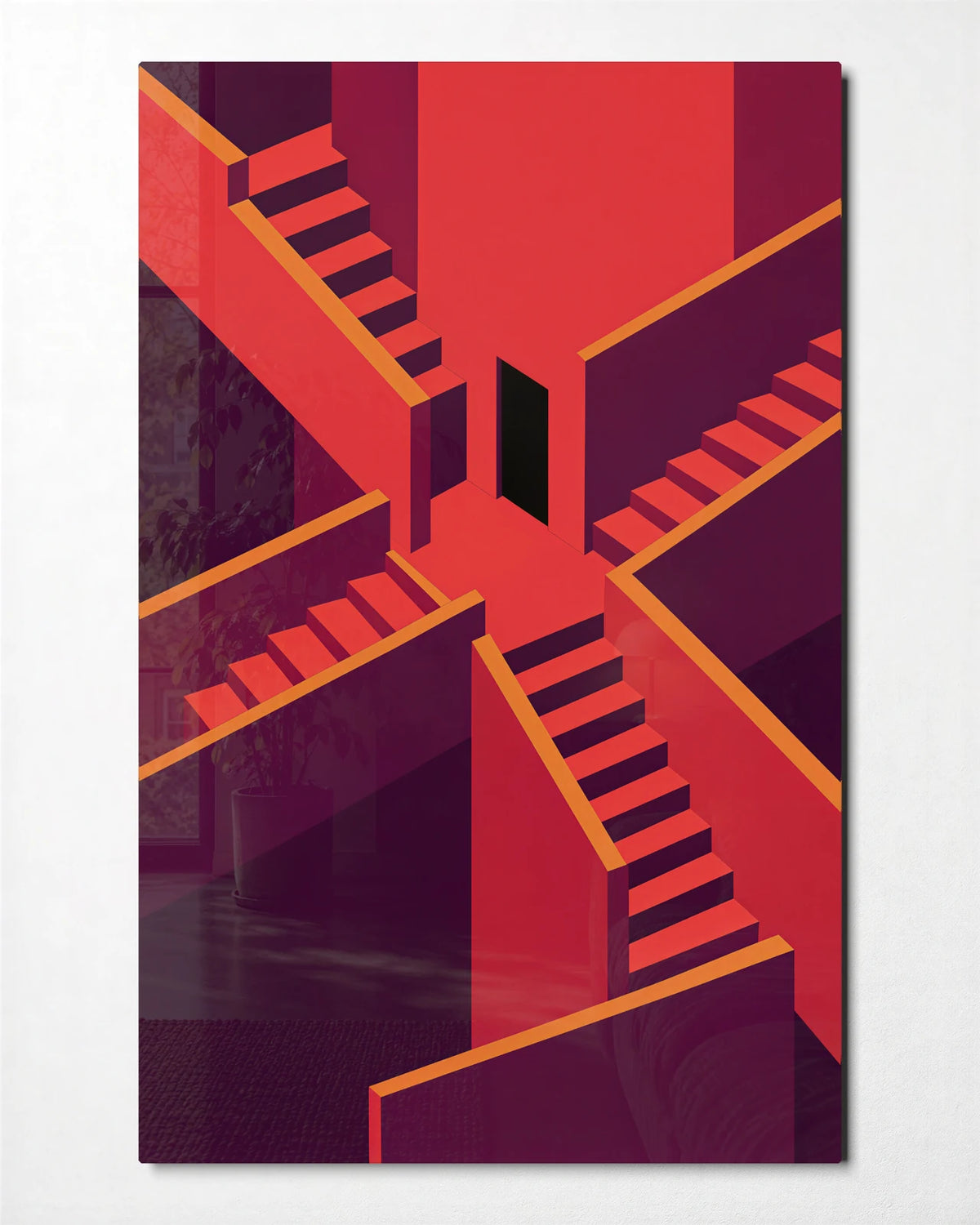 Stairs in Coral — front view of glass wall art