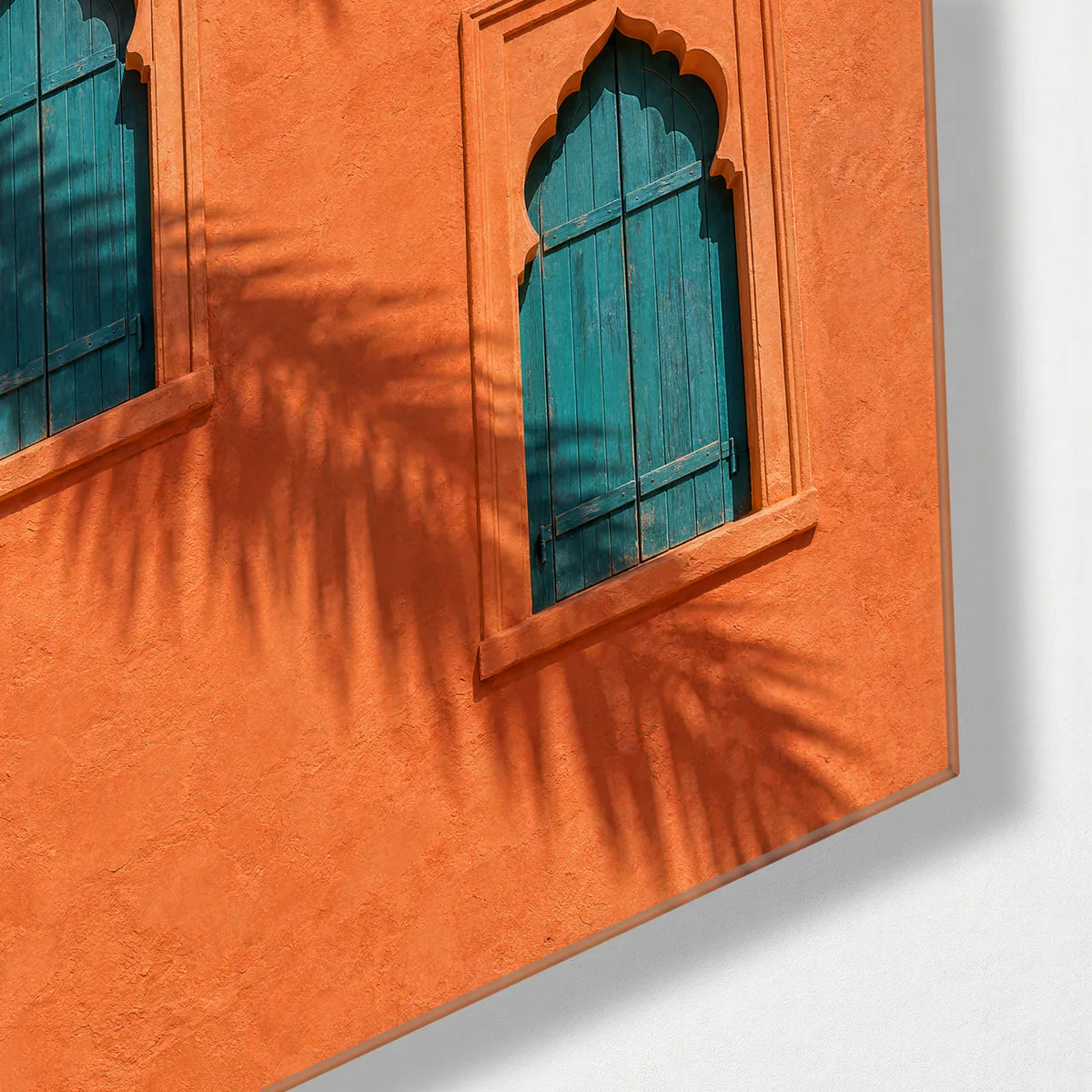 Windows and Palm Shadows — corner detail of glass wall art