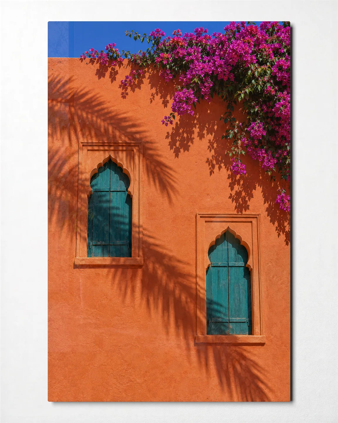 Windows and Palm Shadows — front view of glass wall art