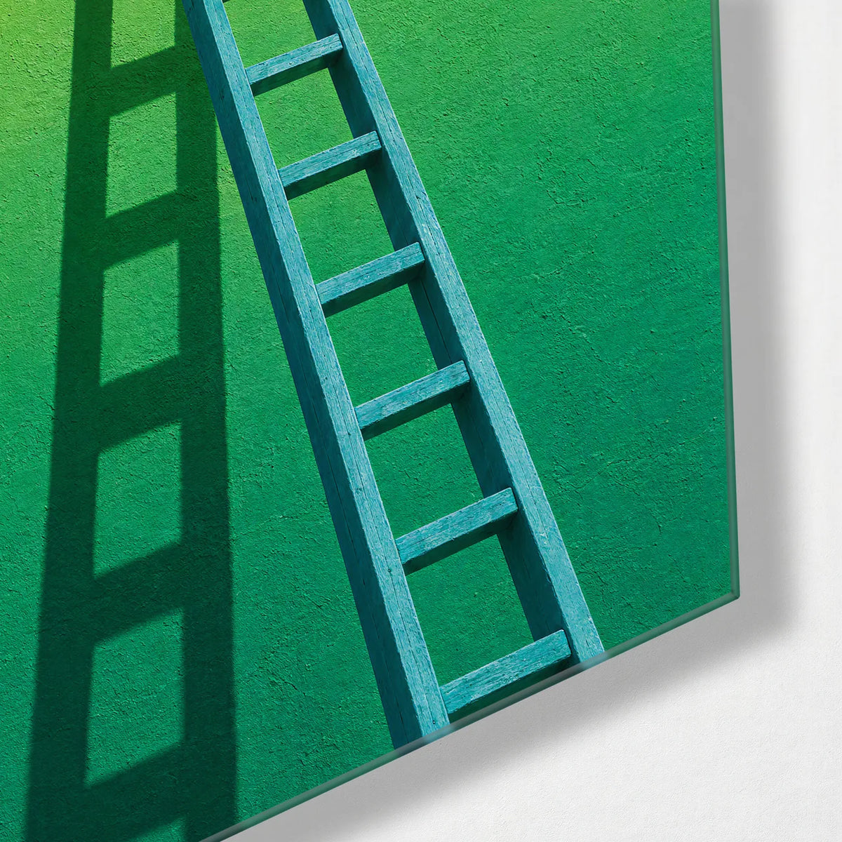 Ladder to Pink — corner detail of glass wall art