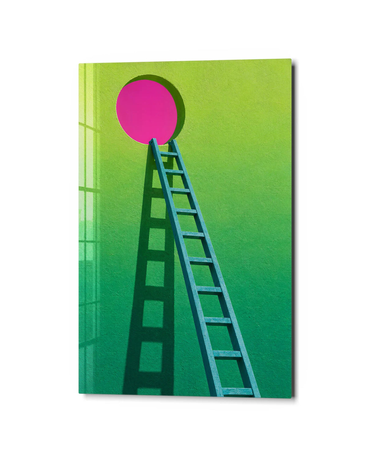 Ladder to Pink — studio view of glass wall art