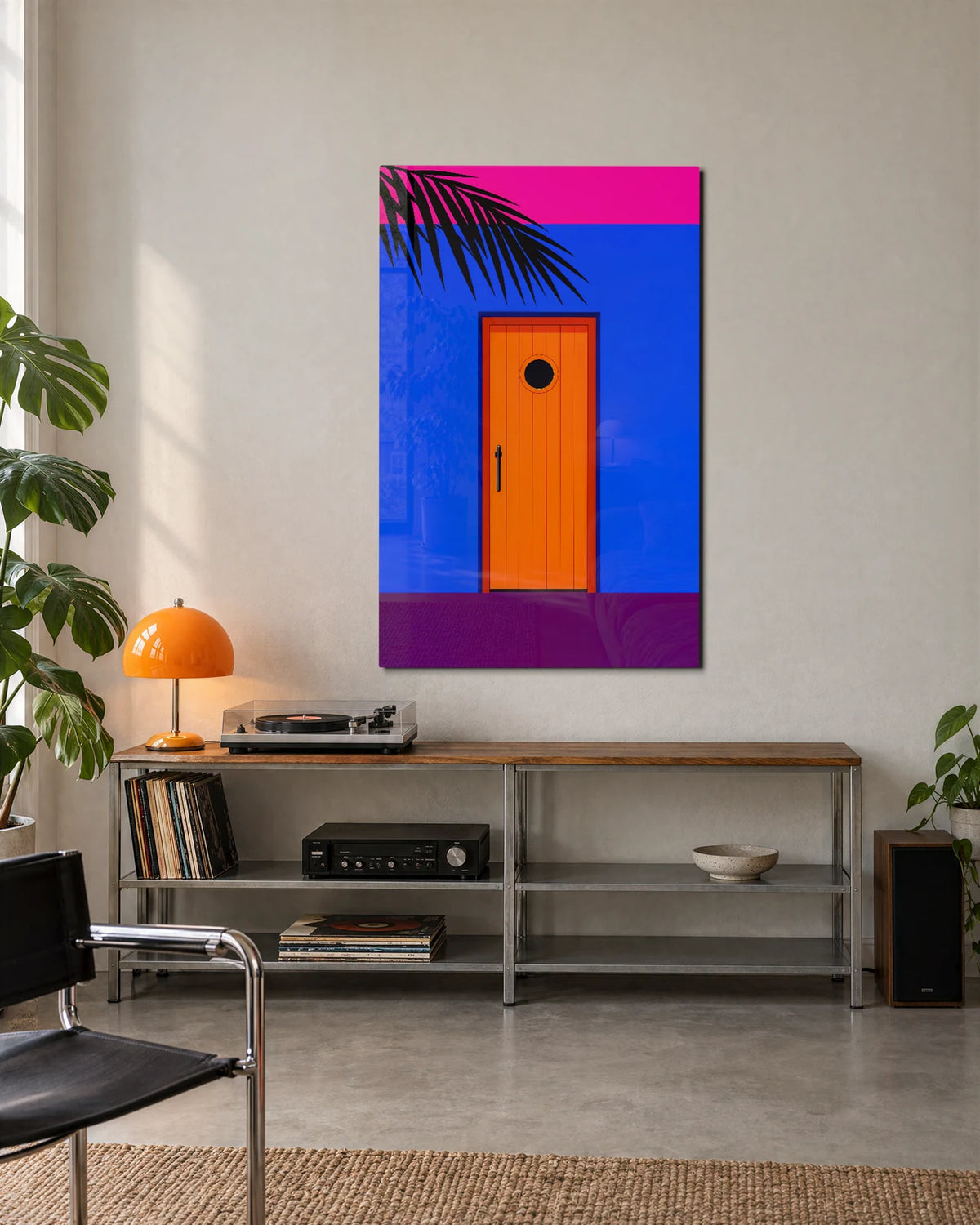 Orange Door Blue Wall — shown in a living space