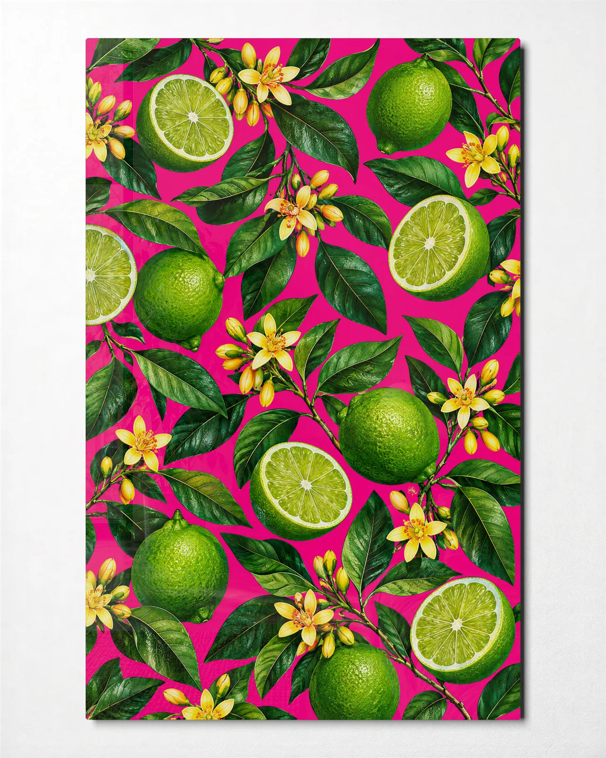 Limes and Little Flowers — front view of glass wall art