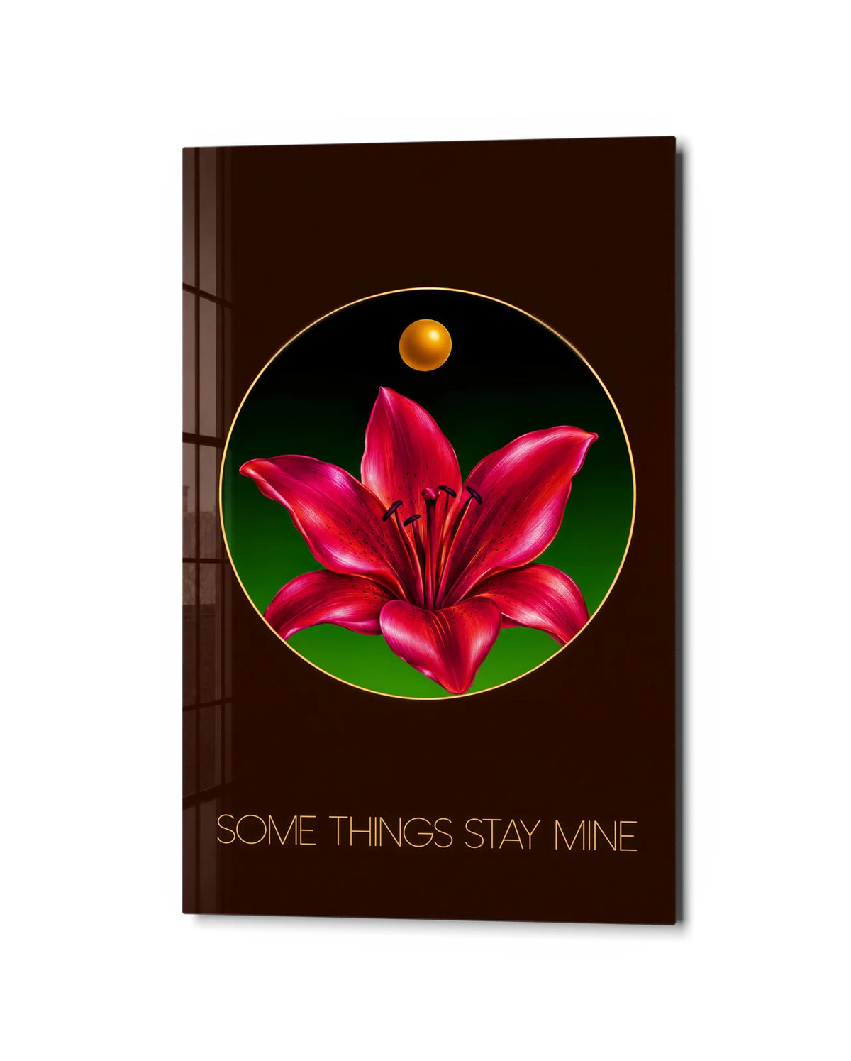 Some Things Stay Mine — studio view of glass wall art