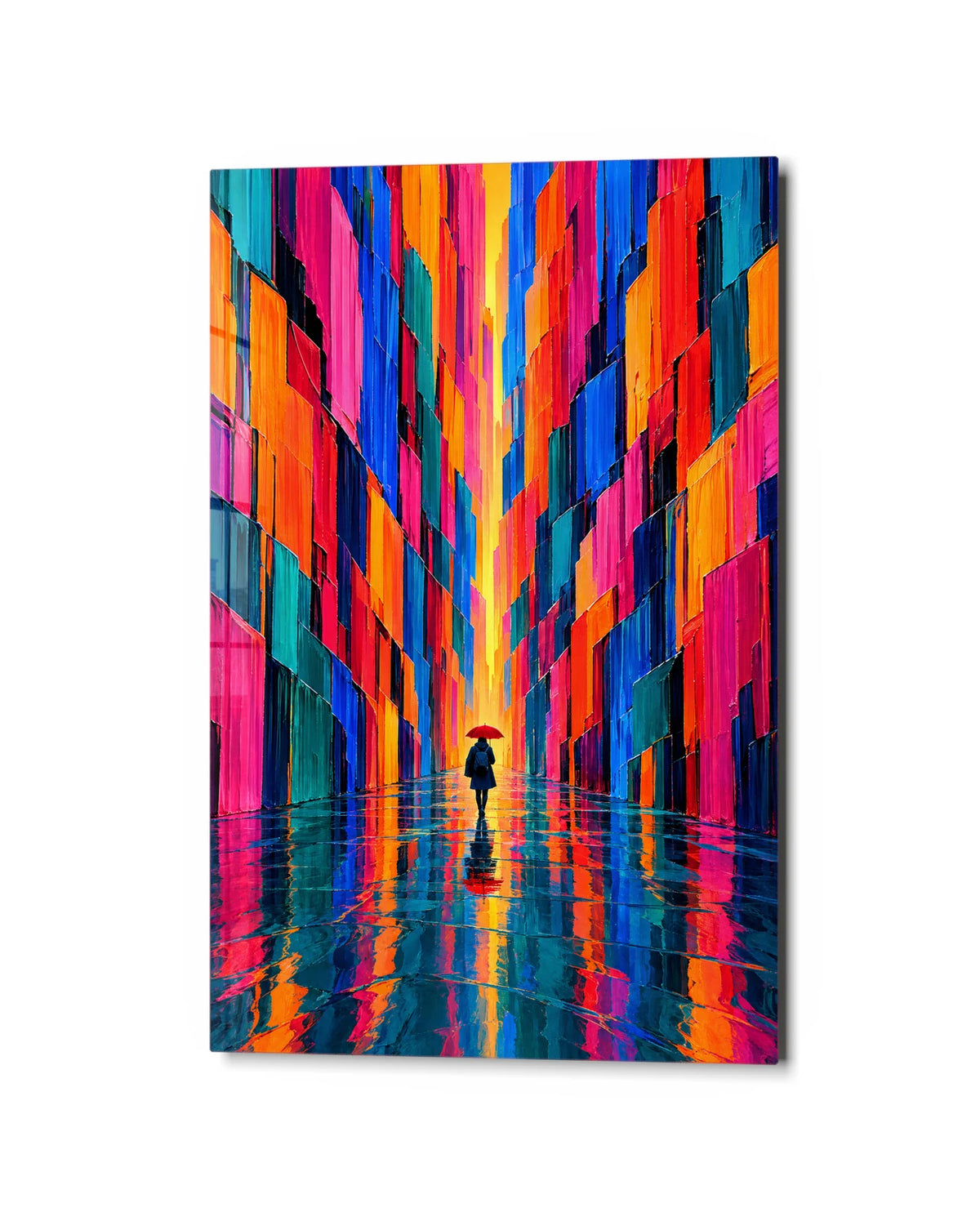 A Walk through Colour — studio view of glass wall art