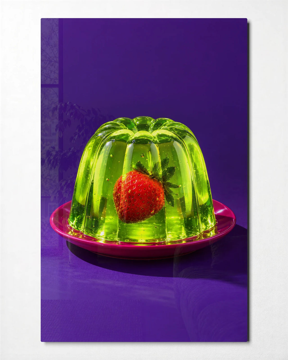 Strawberry in Jelly — front view of glass wall art
