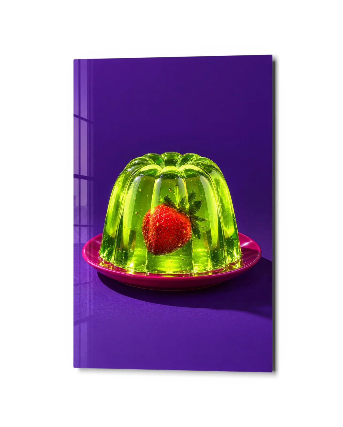 Strawberry in Jelly — studio view of glass wall art