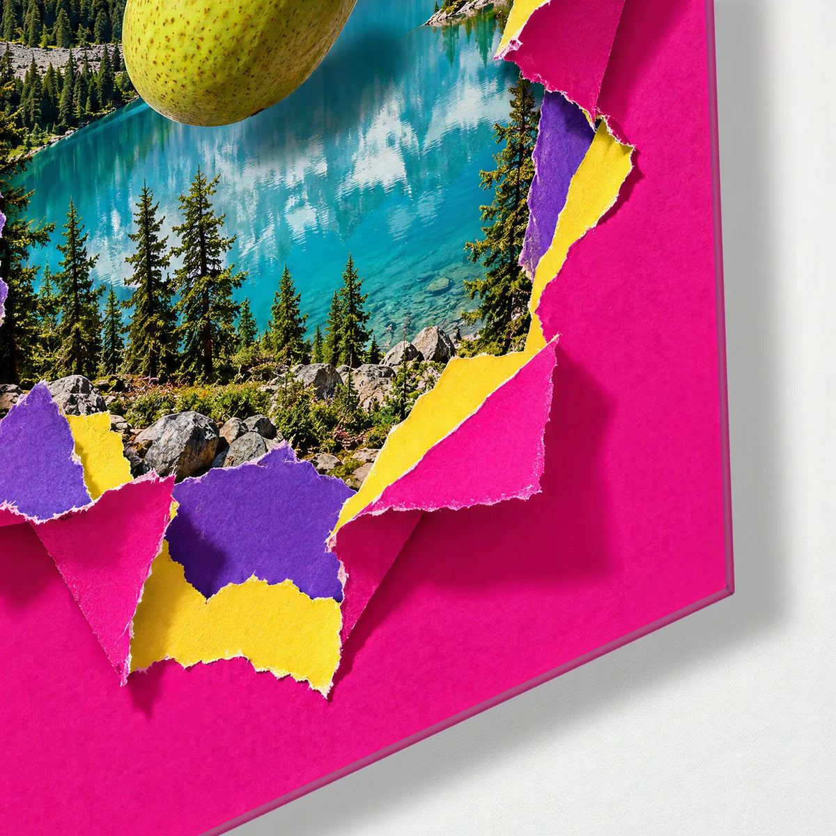 A Pear Elsewhere — corner detail of glass wall art