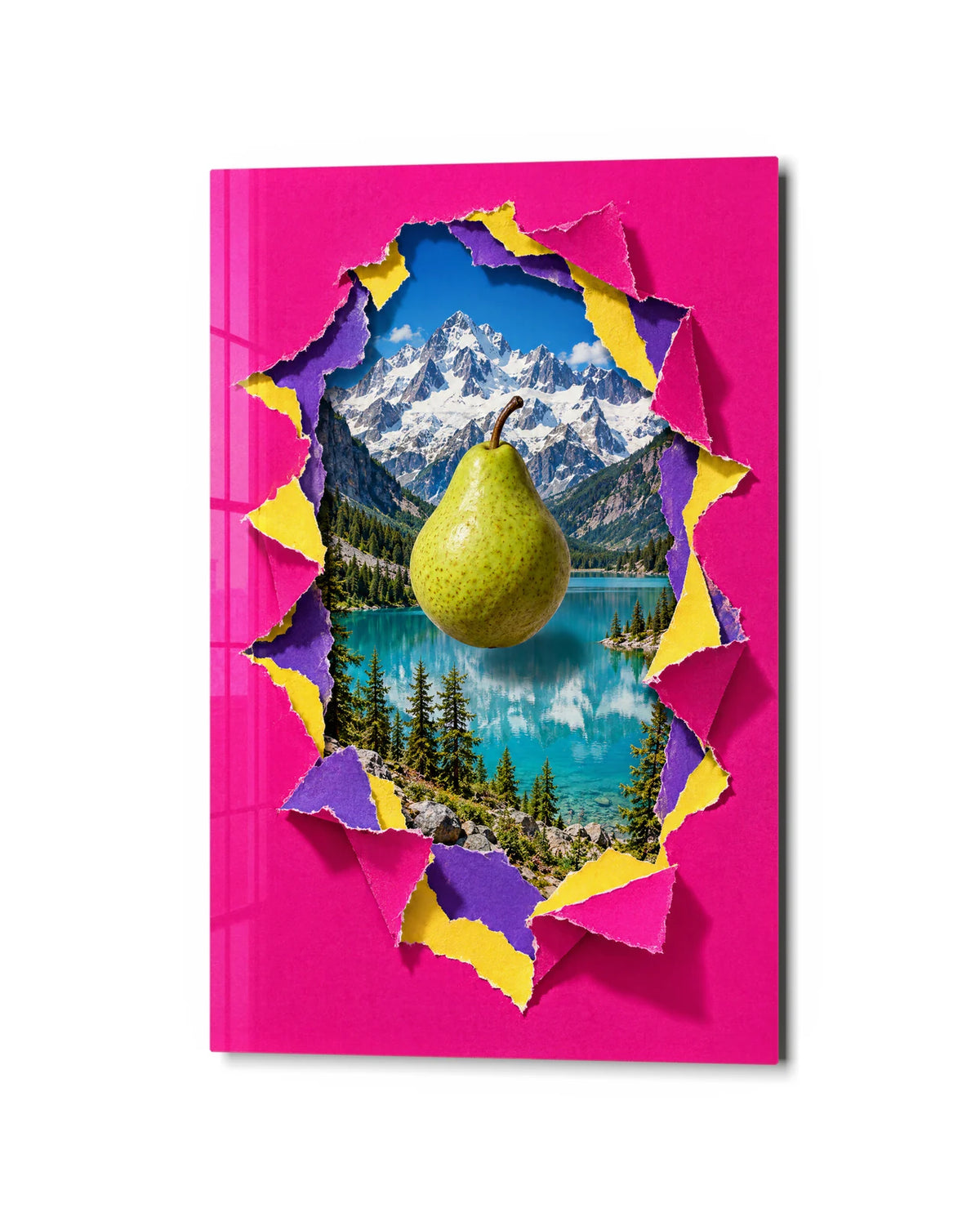 A Pear Elsewhere — studio view of glass wall art
