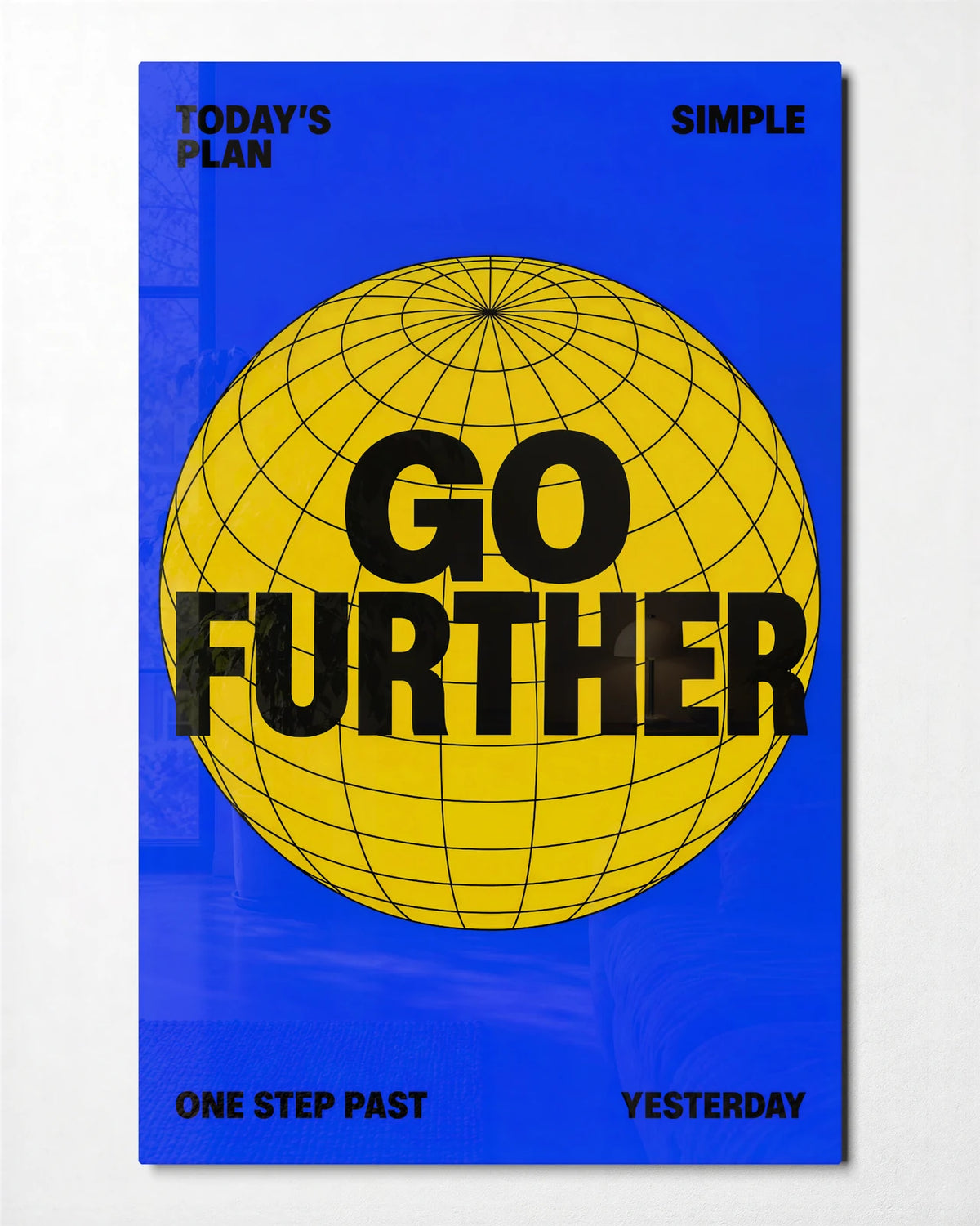 Go Further — front view of glass wall art