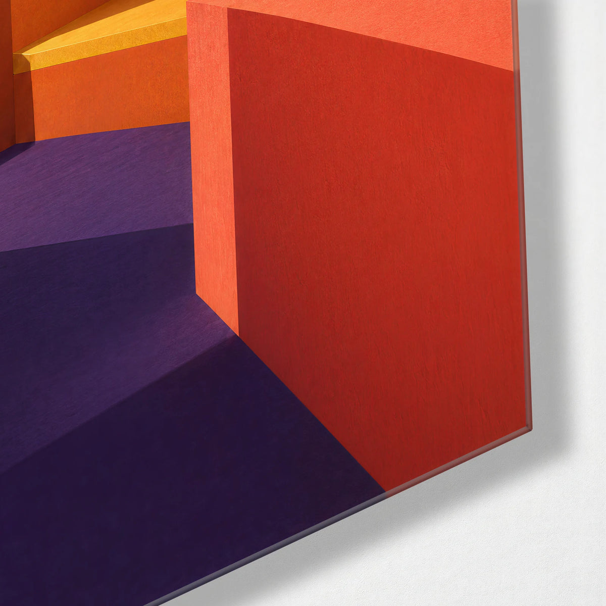 The Orange Alcove — corner detail of glass wall art
