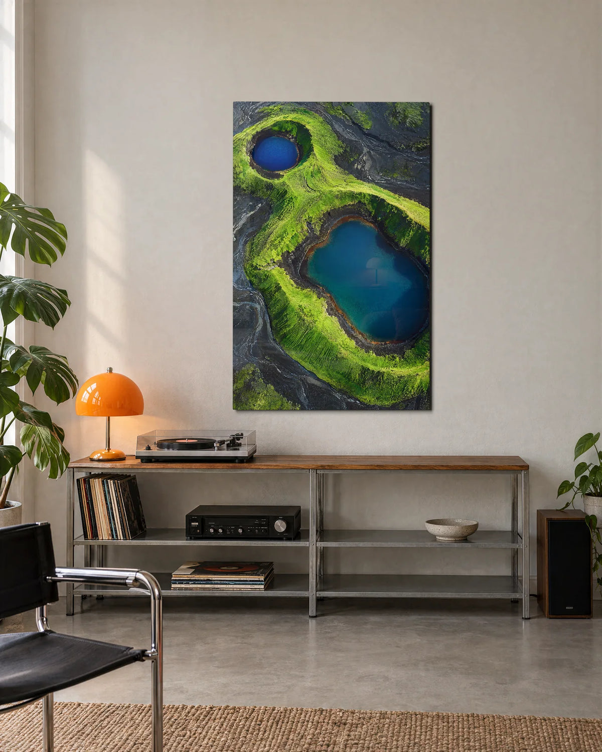 Two Blue Craters — shown in a living space