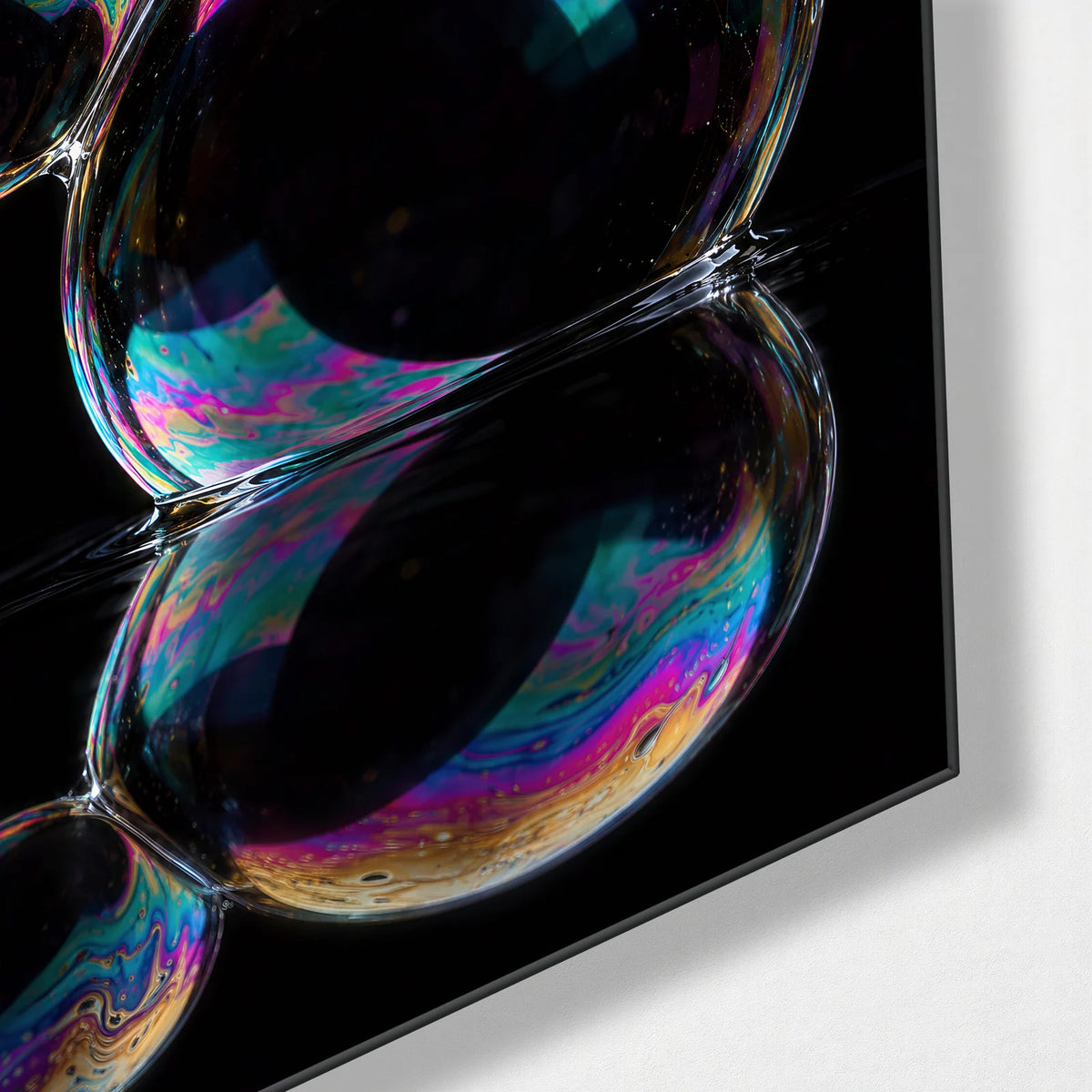 Two Bubbles at Rest — corner detail of glass wall art