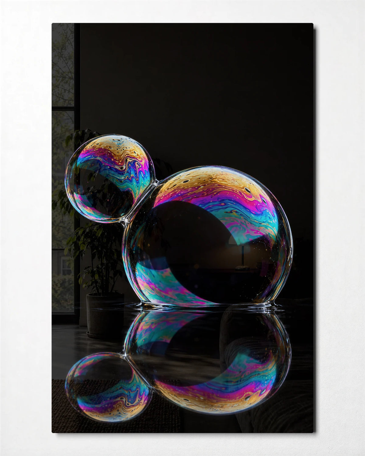 Two Bubbles at Rest — front view of glass wall art