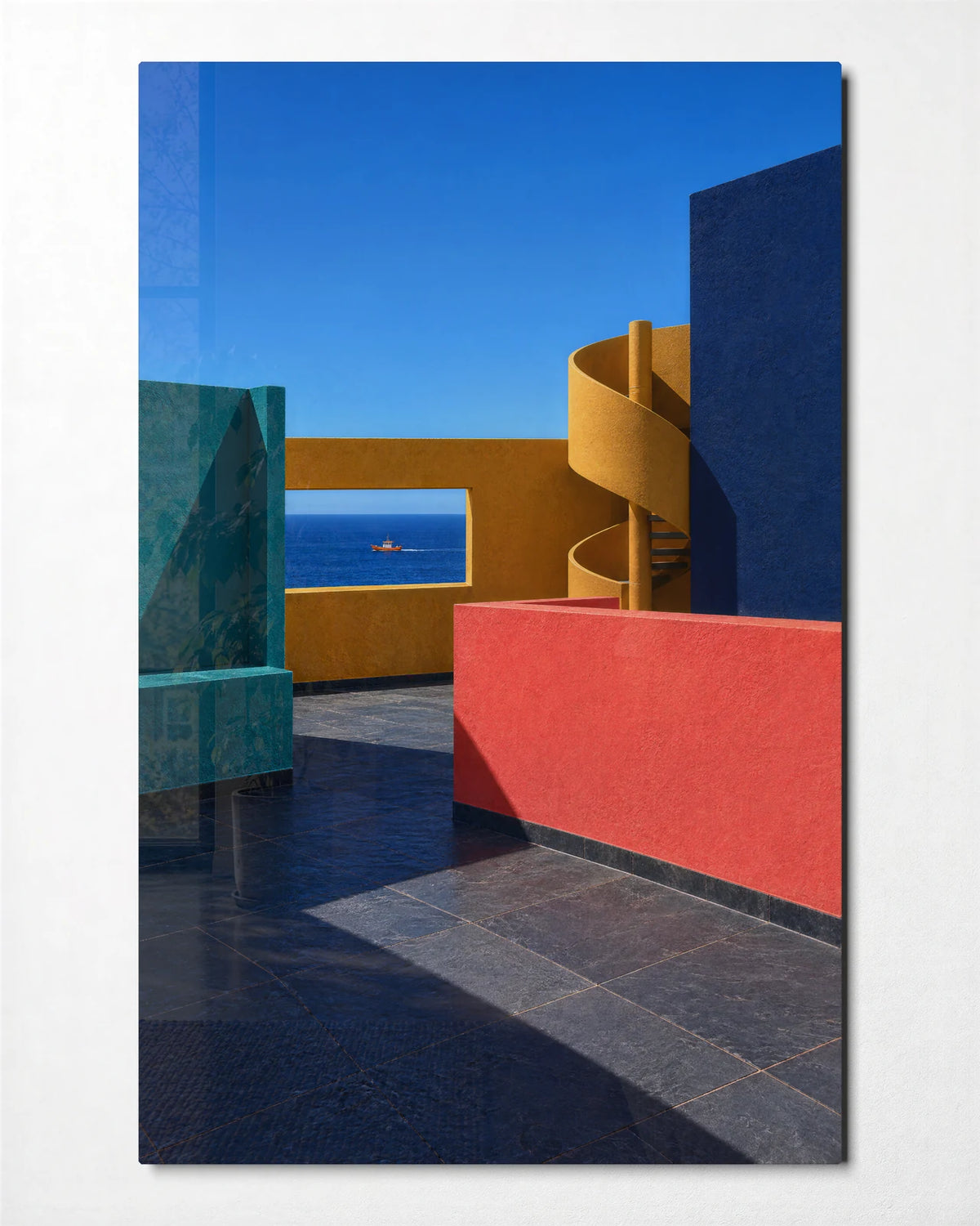 The Golden Spiral Stair — front view of glass wall art