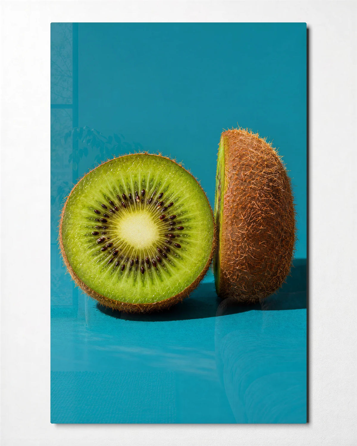 Kiwi in Two — front view of glass wall art