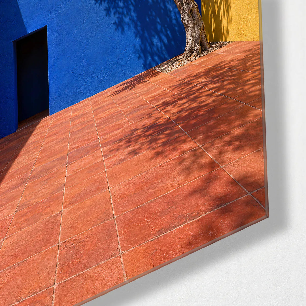 A Tree in the Courtyard — corner detail of glass wall art