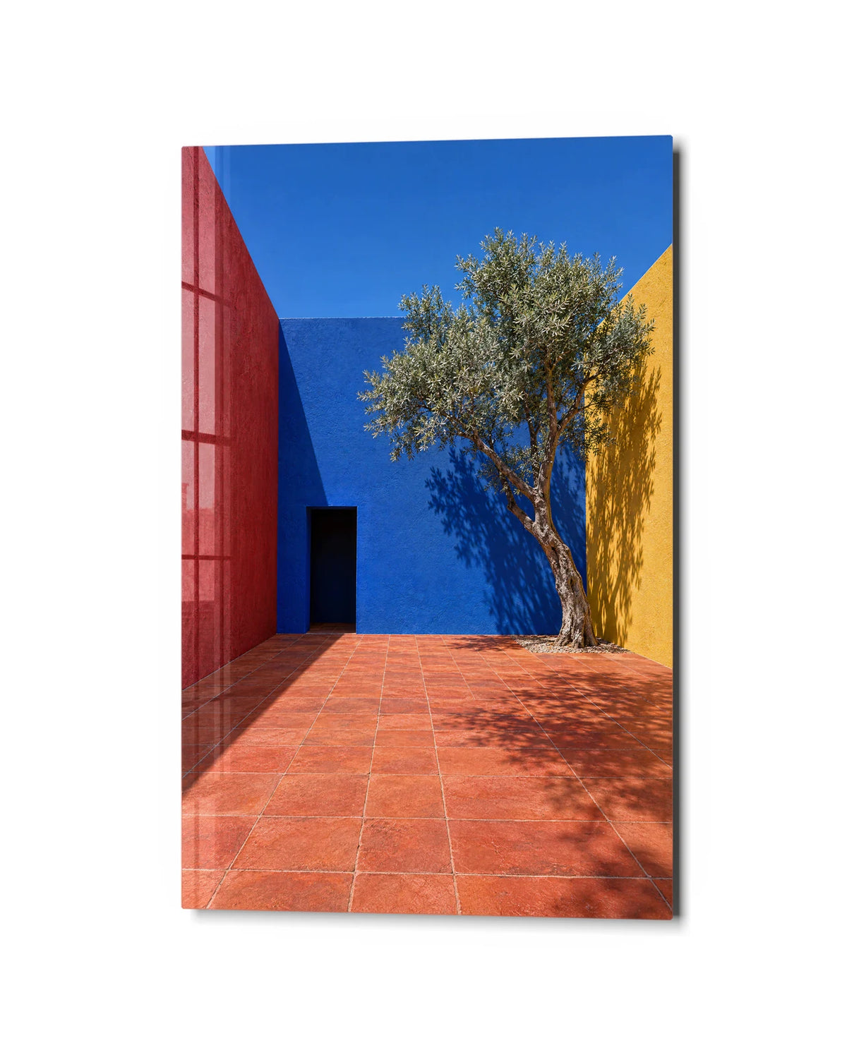 A Tree in the Courtyard — studio view of glass wall art