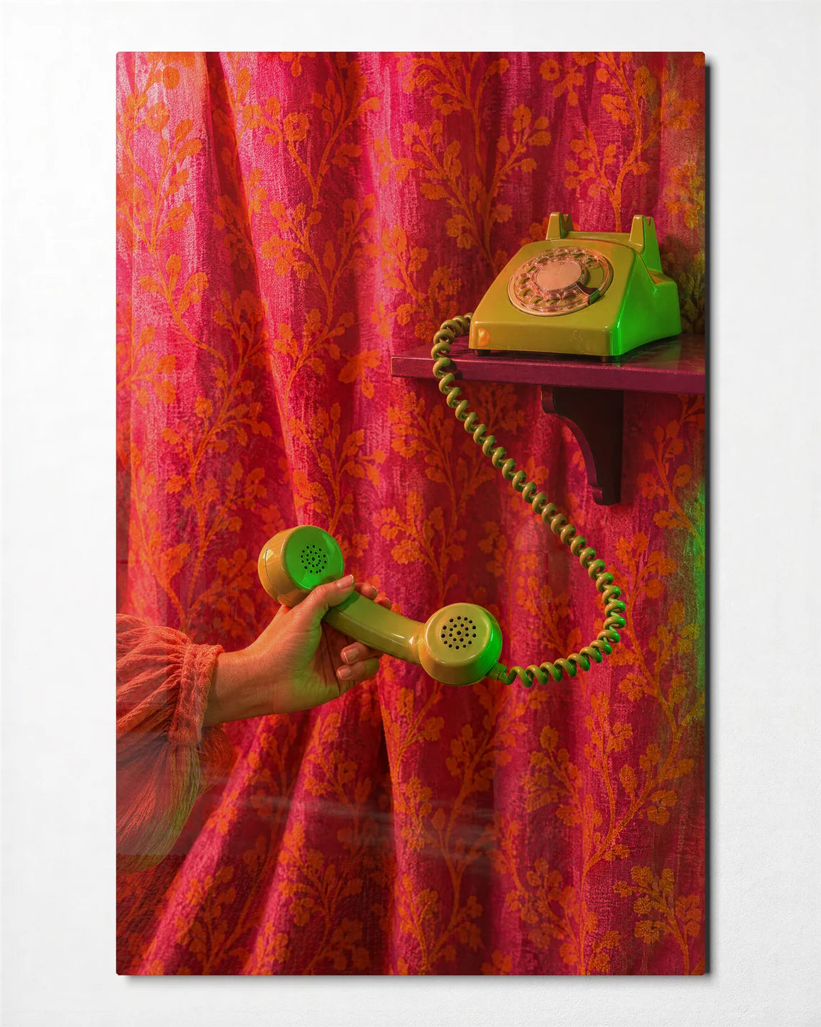 Hello in Green — front view of glass wall art